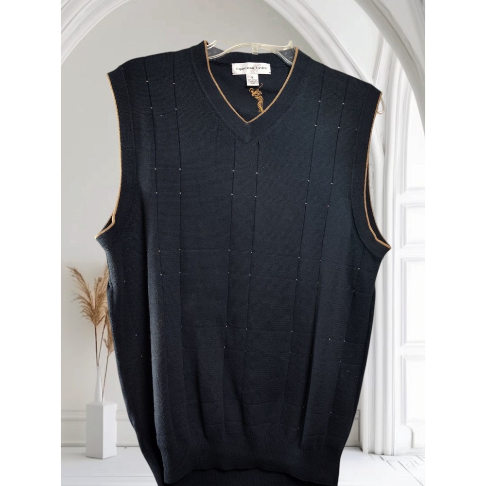 Cypress Links Golf Sweater Vest V-Neck Sleeveless Knit Top Black Mens Medium